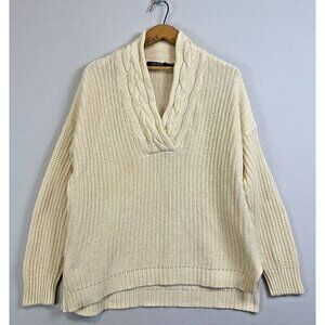 LRL Ralph Lauren Womens Cable Knit‎ Fisherman Sweater Size Large Cream Cotton